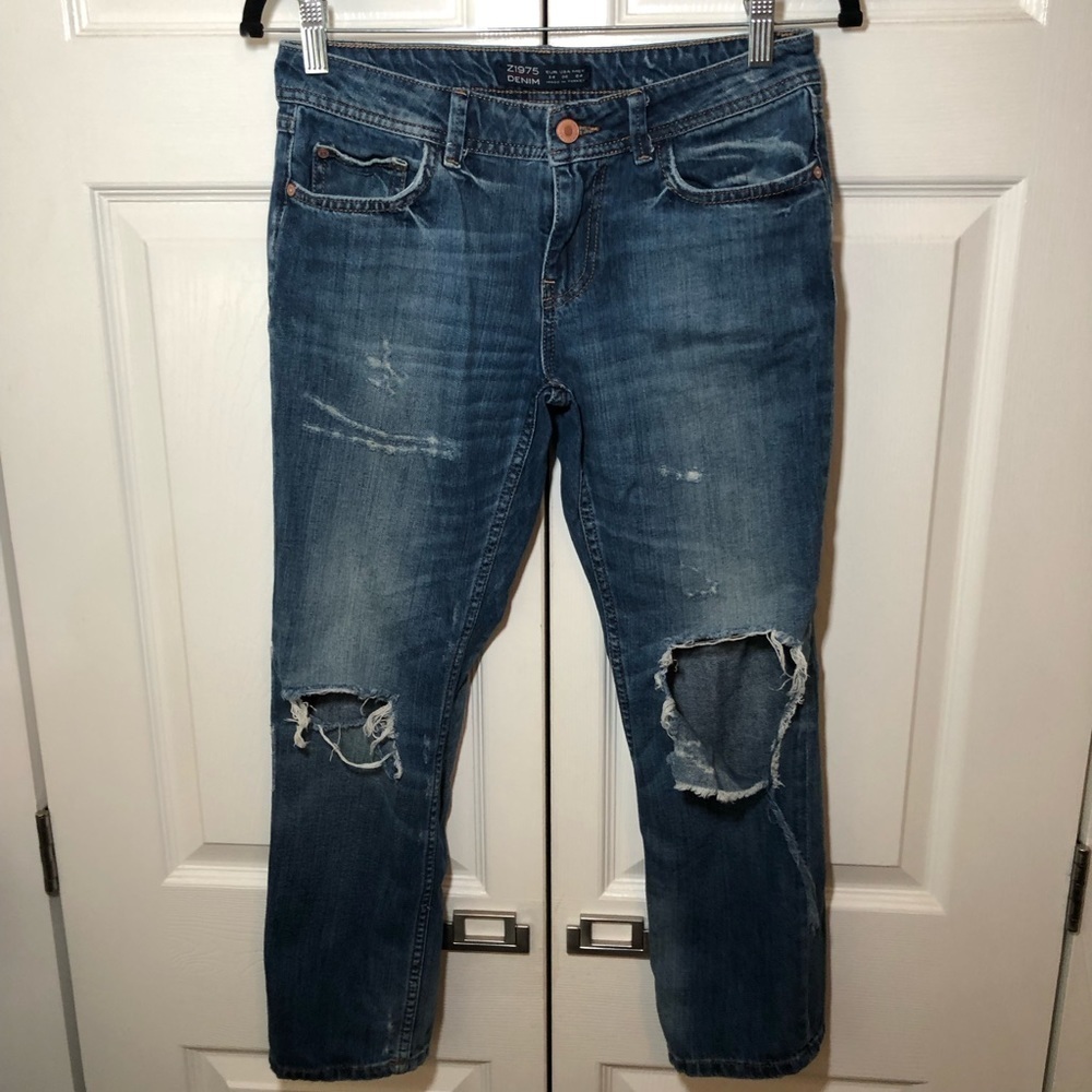 Z1975 Zara Basic Dept Distressed Premium Denim Crop Jeans Size US 2